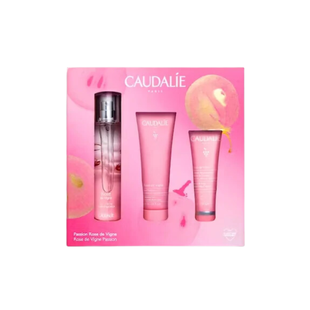 Caudalie L’Eau Fraîche Rose de Vigne 50 mL + Le Gel Douche Rose de Vigne 50 mL + La Crème Gourmande Mains et Ongles Rose de Vigne 30 mL