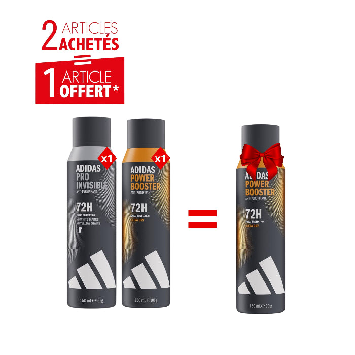 Pack Déodorants Homme Adidas 72H 150ml – Pro Invisible & Power Booster – 2 Achetés = 1 Offert