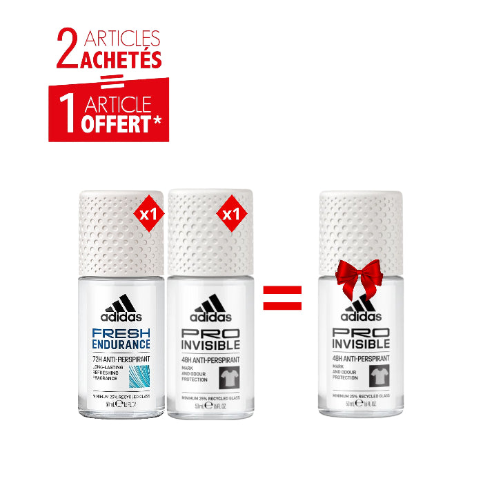 Pack Déodorants Femme Adidas Roll-On 50ml – Fresh Endurance 72H & Pro Invisible 48H – 2 Achetés = 1 Offert