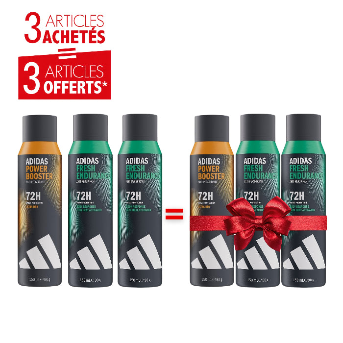 Pack Déodorants Homme Adidas 72H 150ml – Pro Invisible & Power Booster – 3 Achetés = 3 Offerts