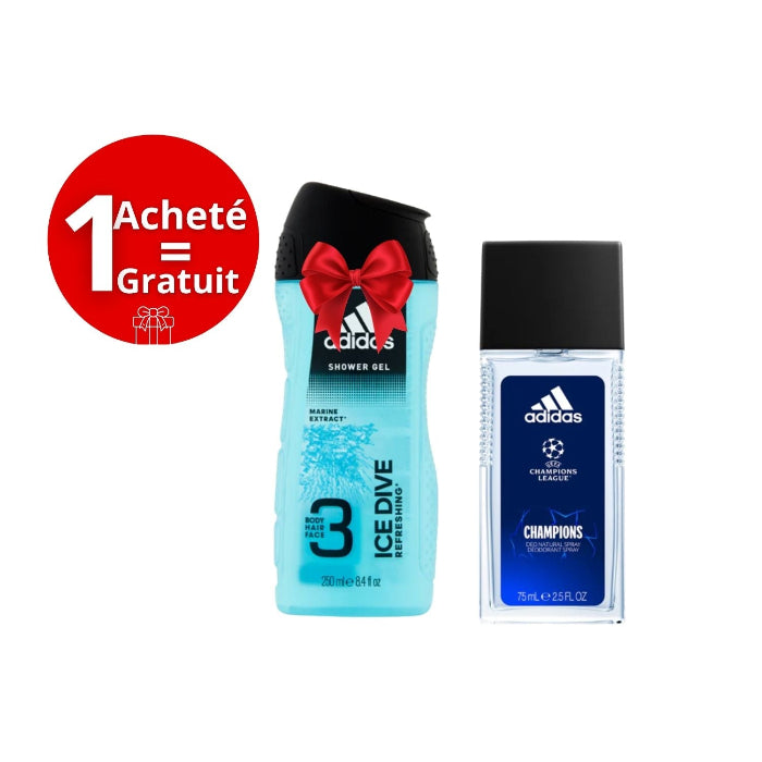 Pack Duo Adidas Homme – Ice Dive Shower Gel 400 ml + Champions League Deo Spray 75 ml