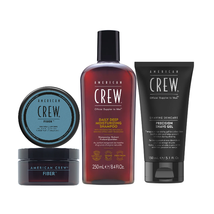 Routine American Crew – Fiber 85g + Daily Deep Moisturizing Shampoo 250ml + Gel de Rasage 150ml