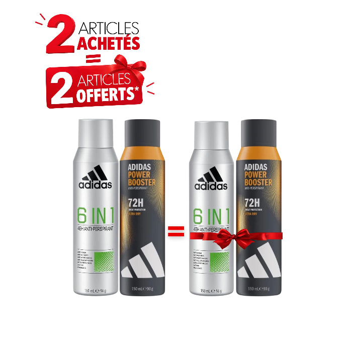 Pack Déodorants Homme Adidas 72H 150ml – Fresh Endurance & Power Booster – 2 Achetés = 2 Offerts