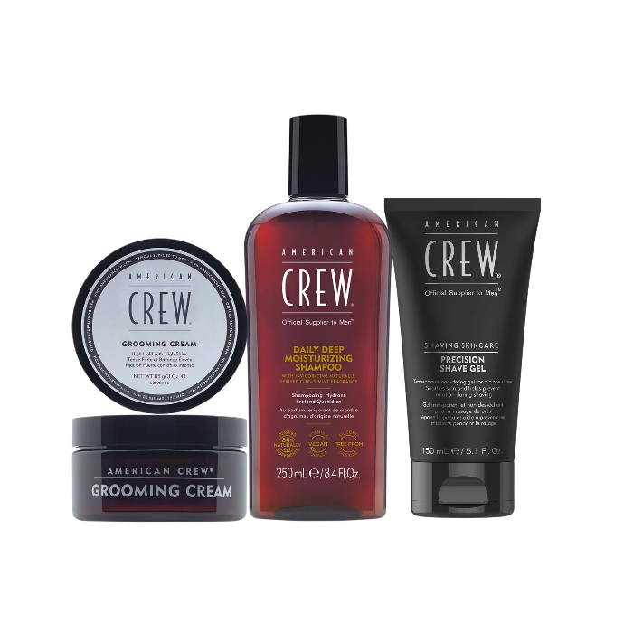 Routine American Crew – Grooming Cream 85g + Daily Deep Moisturizing Shampoo 250ml + Gel de Rasage 150ml