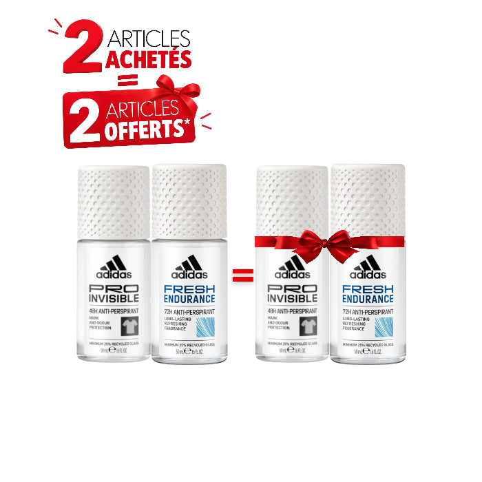 Pack Déodorants Adidas 72H 50ml – Pro Invisible & Fresh Endurance – 2 Achetés = 2 Offerts