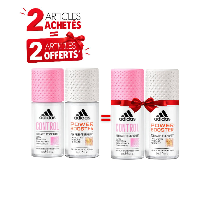 Pack Adidas Power Booster Déodorant Antiperspirant pour femme - 50 ML – Adidas Control 48H Antiperspirant pour femme - 50 ML  – 2 Achetés = 2 Offerts