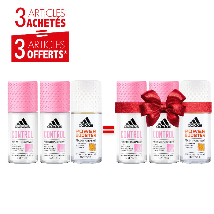 Pack Déodorants Femme Adidas Roll-On 50ml – Control 48H & Power Booster 72H – 3 Achetés = 3 Offerts