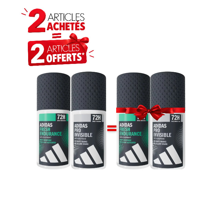 Pack Déodorants Homme Adidas Fresh Endurance Anti-Perspirant Roll-On 50ml – PRO INVISIBLE ANTI-PERSPIRANT ROLL ON – 2 Achetés = 2 Offerts