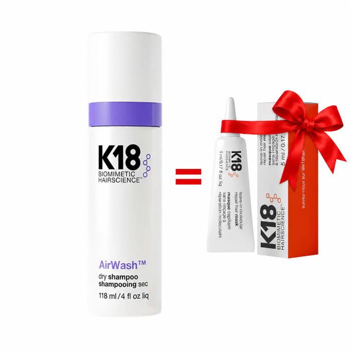 Duo K18 – Shampooing Sec AirWash 118 ml + Mini Masque Réparateur 5 ml Offert