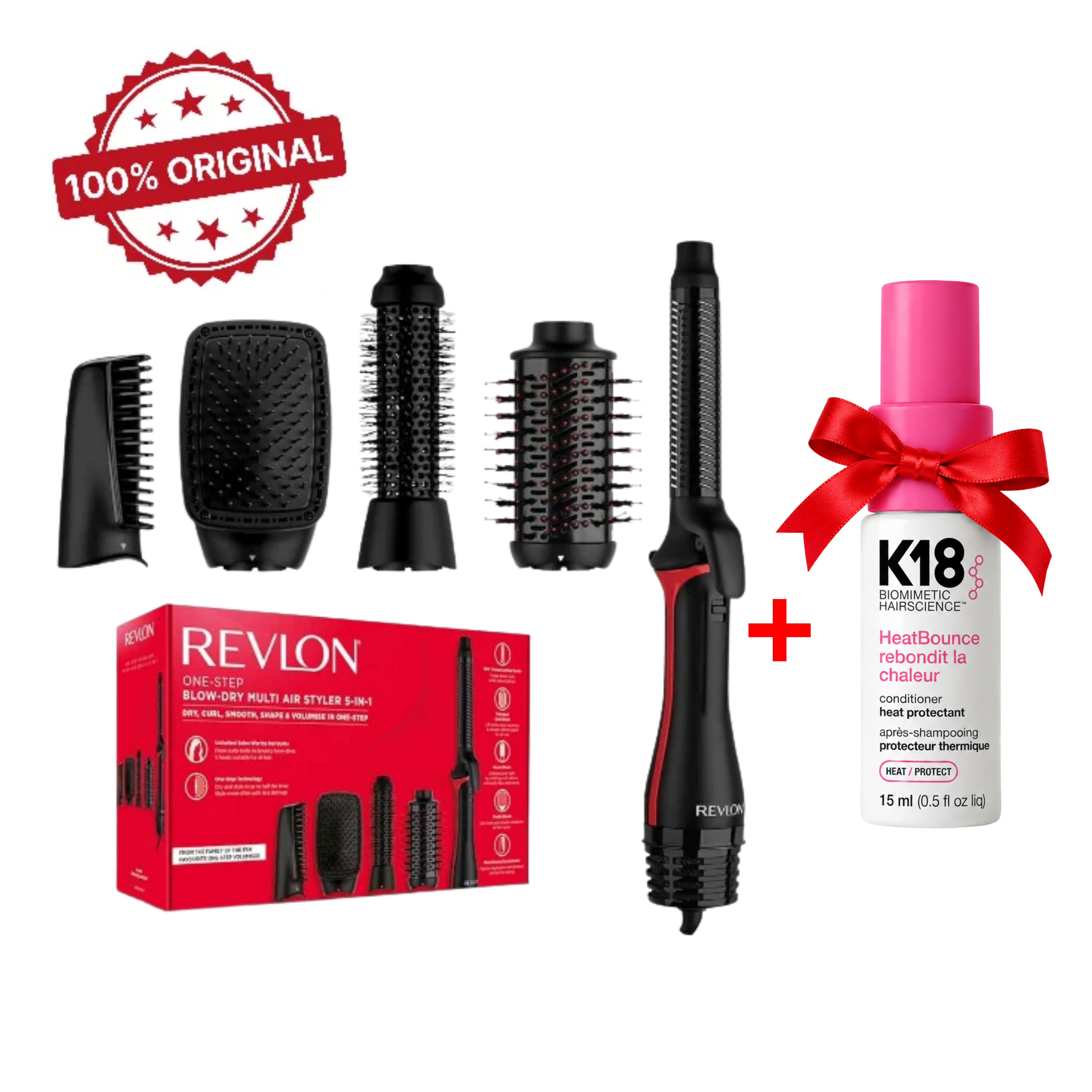Pack REVLON Brosse Soufflante 5-en-1 + Mini K18 HeatBounce 15 ml OFFERT