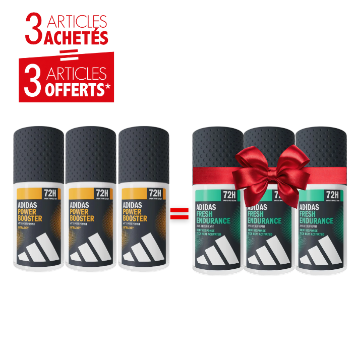 Pack Adidas Power Booster Déodorant Antiperspirant pour Homme - 50 ML – Adidas Fresh Endurance – Déodorant Antiperspirant pour Homme - 50 ML  – 3 Achetés = 3 Offerts